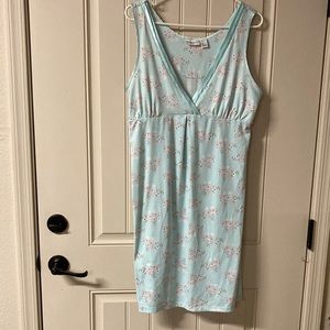 Marina Luna Intimates Sleepwear Nightgown Blue with Floral Design V-Neck Size L